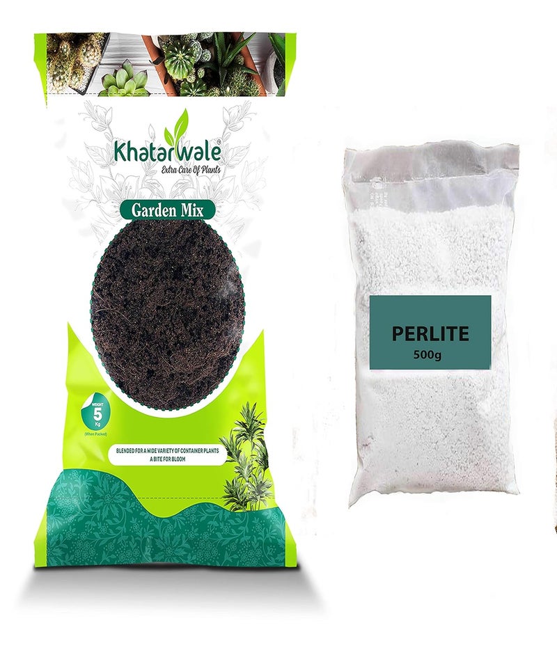 Khatarwale Organic Garden Mix Fertilizer 5kg Ready to Use Compost and Khatarwale Organic Perlite 500g for Garden Indoor Outdoor Plants