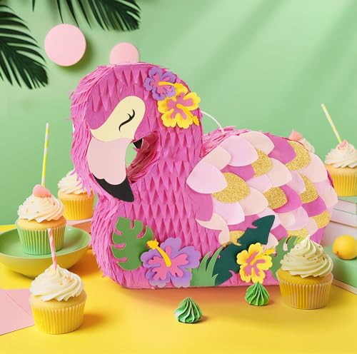 WERNNSAI Flamingo Piata Pink Piata Bundle with Blindfold and Bat for Girls Kids Tropical Flamingo Theme Birthday Party Supplies Summer Pool Party Decorations for Fiestas Baby Shower - Image 5