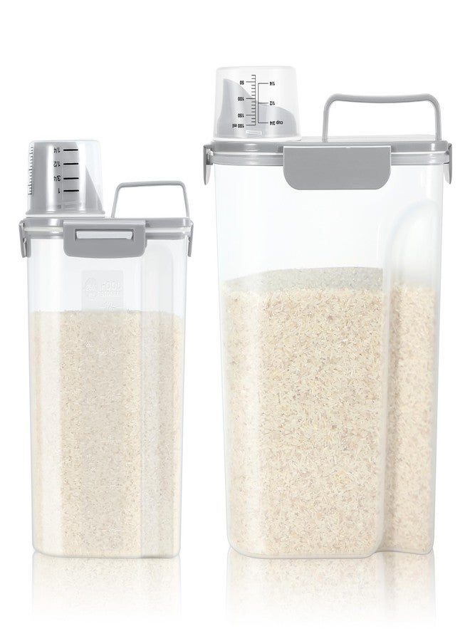TBMax Rice Container 2 Pack, Airtight Cereal Container Oatmeal Storage with Easy-pouring Spout & Handy Cup for Flour Grain Beans, Pet Dog Cat Bird Food Storage Dispenser-Light Grey - Image 1