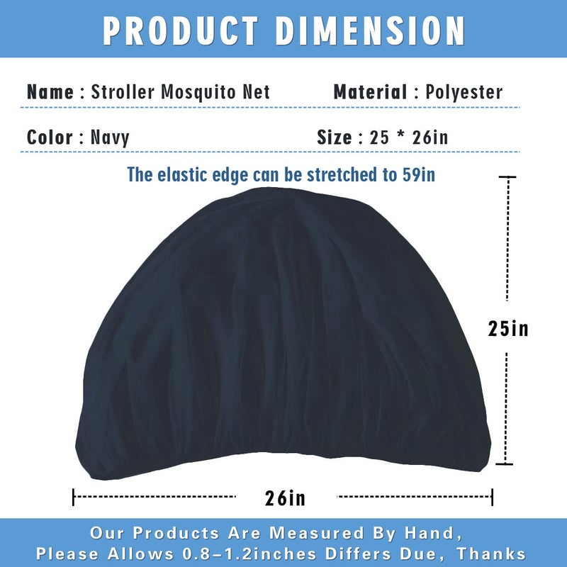 Wanateber Mosquito Net for Stroller 2Pack - Protective Baby Mosquito Bug Net for Strollers, Bassinets, Cradles, Playards, Pack N Plays and Portable Mini Crib (Navy) - Image 2