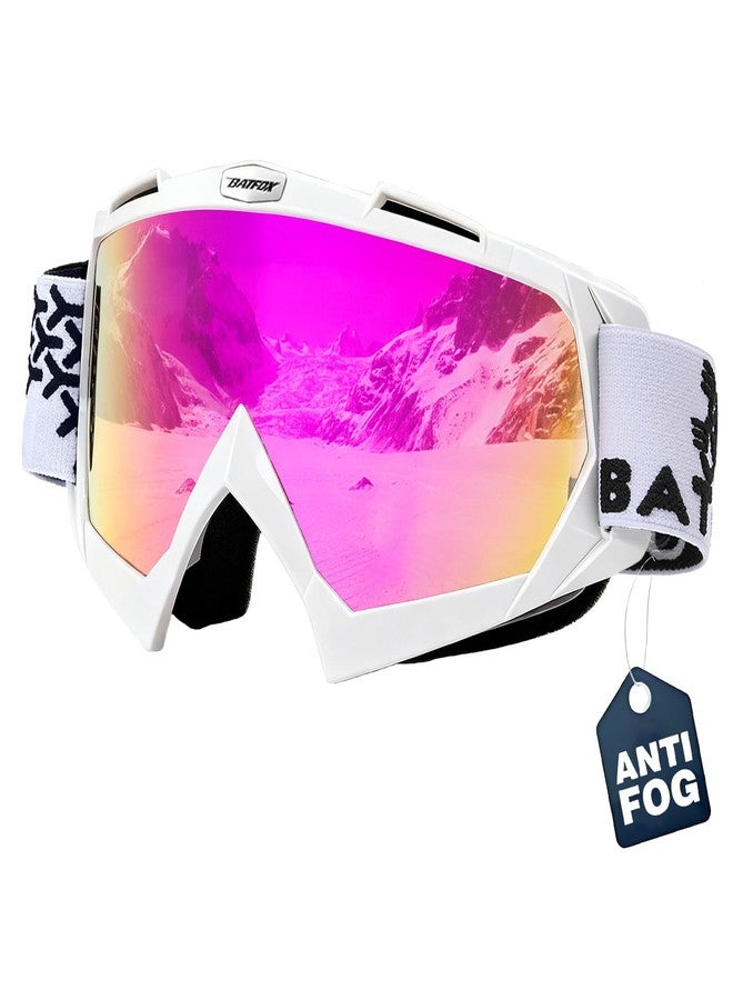 بات فوكس نظارات التزلج باتفوكس OTG للرجال والنساء والشباب، نظارات التزلج على الجليد / خفيفة الوزن للغاية / مضادة للانزلاق (أبيض بنفسجي نقي، مقاس L) - Image 1