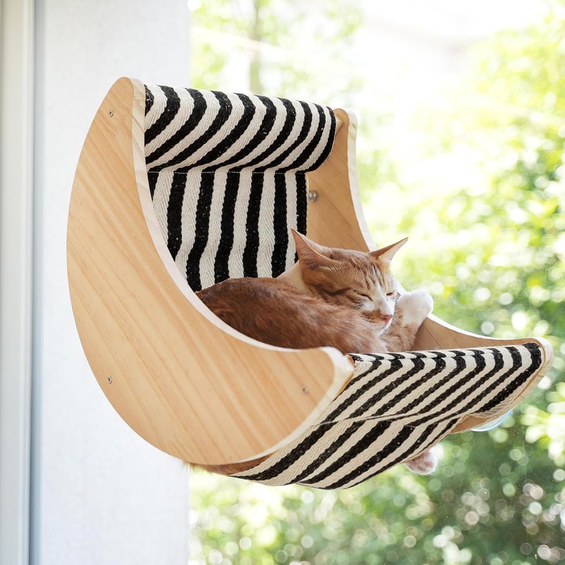 HAPYKITYS Window Cat Beds for Indoor Cats Perches Moon Shelves Mounted with Strong Suction Cups Cat Window Seat for Sleep and Watch Birds - Image 1