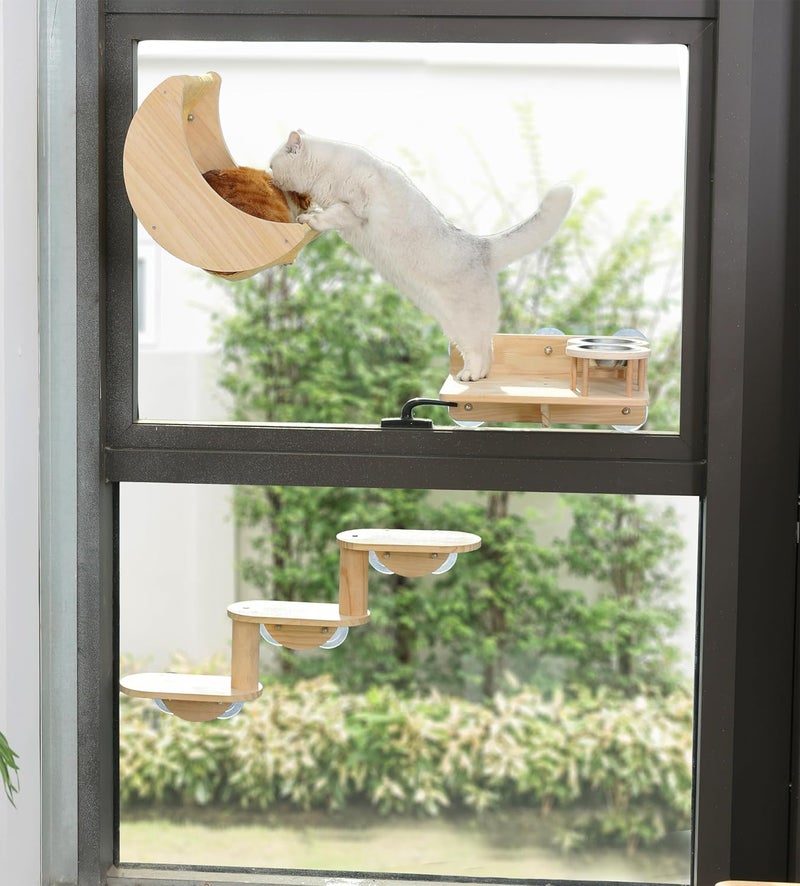 HAPYKITYS Window Cat Beds for Indoor Cats Perches Moon Shelves Mounted with Strong Suction Cups Cat Window Seat for Sleep and Watch Birds - Image 3