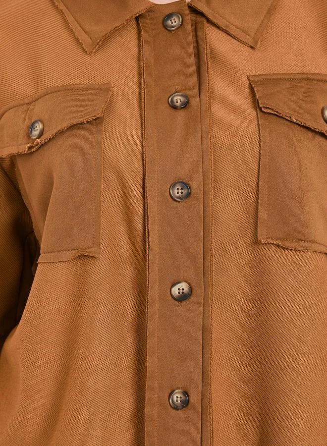 تايك تو جاكيت سادة من الشمواه بتفصيلة جيب وأزرار أمامية