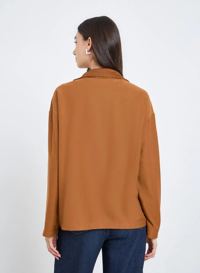 تايك تو جاكيت سادة من الشمواه بتفصيلة جيب وأزرار أمامية