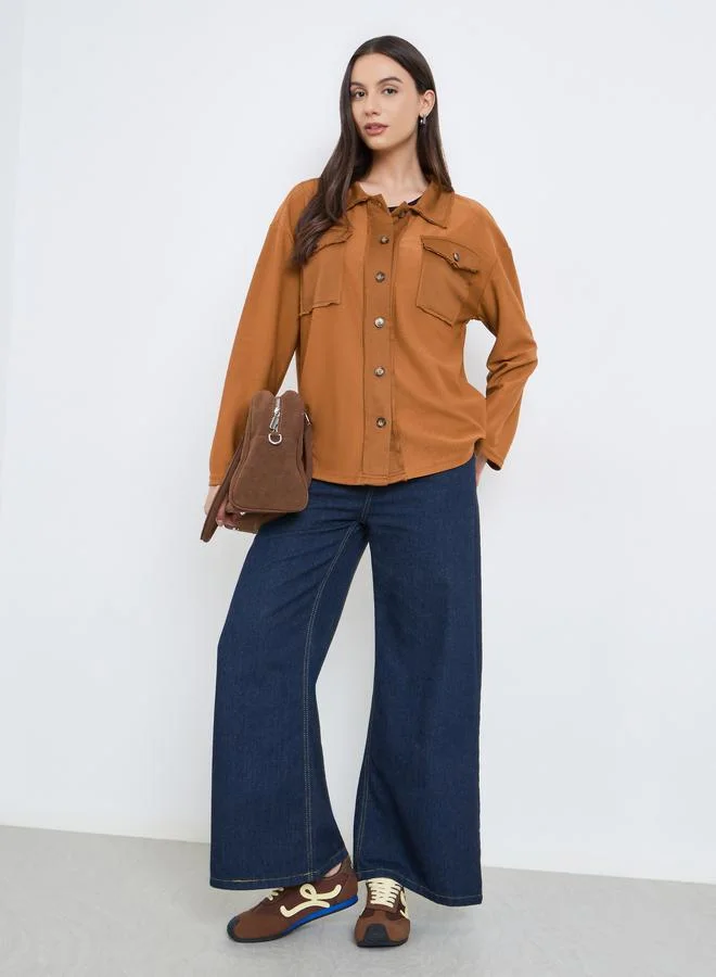 Take Two Solid Suede Pocket Detail Button Front Jacket