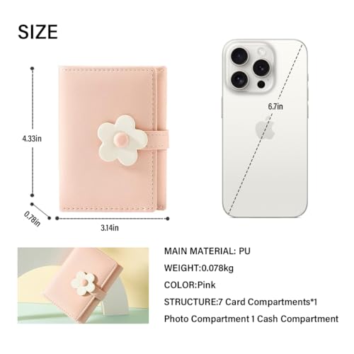 PALAY® Small Wallet for Woman Stylish PU Leather Trifold Mini Purse with 7 Card Slots, ID Window, Cash Pocket, 3D Floral Buckle Cute Card Holder Wallets Birthday Gift for Women, Girls - Image 2
