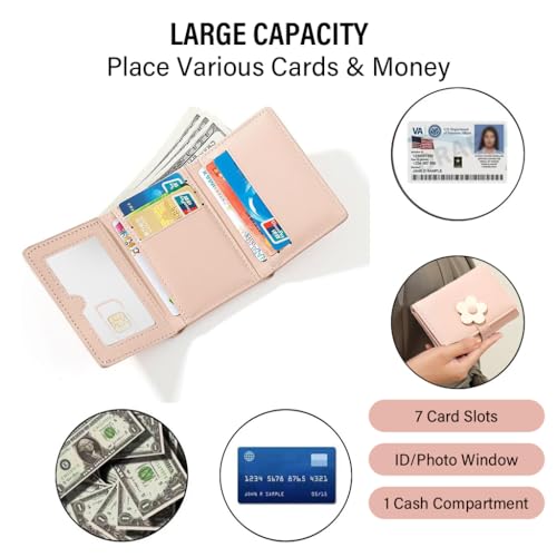 PALAY® Small Wallet for Woman Stylish PU Leather Trifold Mini Purse with 7 Card Slots, ID Window, Cash Pocket, 3D Floral Buckle Cute Card Holder Wallets Birthday Gift for Women, Girls - Image 3