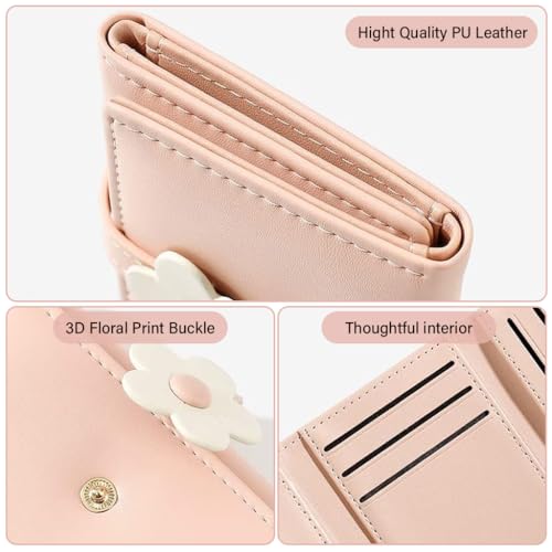 PALAY® Small Wallet for Woman Stylish PU Leather Trifold Mini Purse with 7 Card Slots, ID Window, Cash Pocket, 3D Floral Buckle Cute Card Holder Wallets Birthday Gift for Women, Girls - Image 4