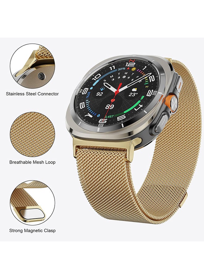O Ozone - Milanese Band Compatible with Samsung Galaxy Watch Ultra Band 47mm (2024), Stainless Steel Mesh Loop Magnetic Clasp Strap for Women Men - Gold - Image 1