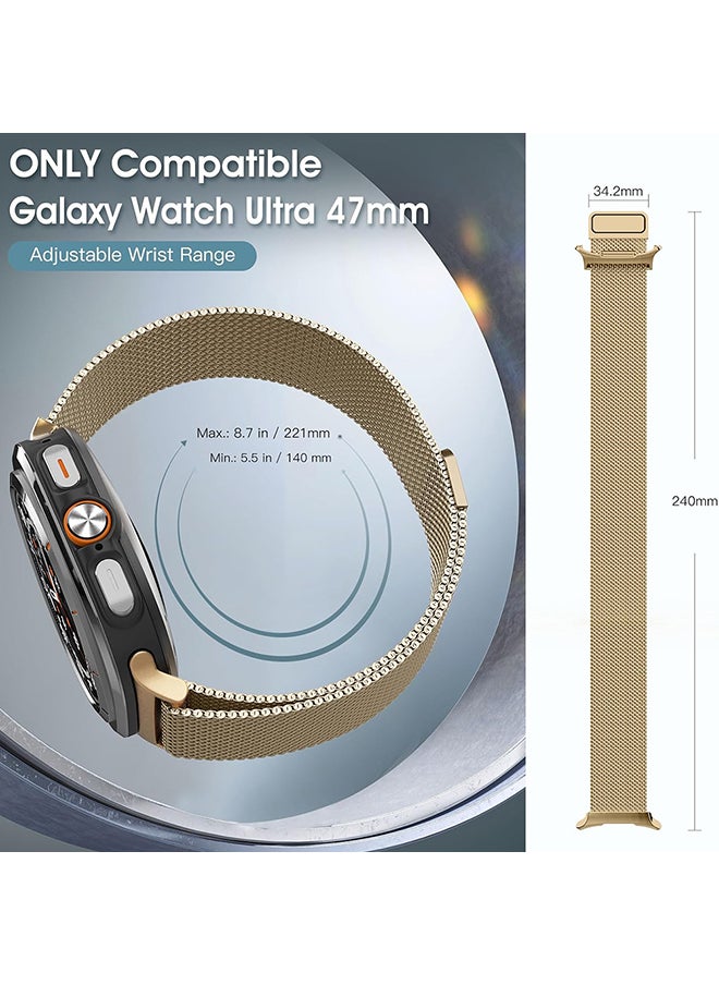 O Ozone - Milanese Band Compatible with Samsung Galaxy Watch Ultra Band 47mm (2024), Stainless Steel Mesh Loop Magnetic Clasp Strap for Women Men - Gold - Image 1