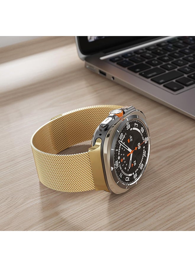 O Ozone - Milanese Band Compatible with Samsung Galaxy Watch Ultra Band 47mm (2024), Stainless Steel Mesh Loop Magnetic Clasp Strap for Women Men - Gold - Image 1