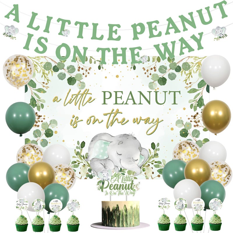 Cheereveal Sage Green Elephant Baby Shower Decorations A Little Peanut is on the Way Banner Backdrop Greenery Elephant Cake Toppers Balloons Jungle Safari Animal Birthday Party Supplies - Image 3