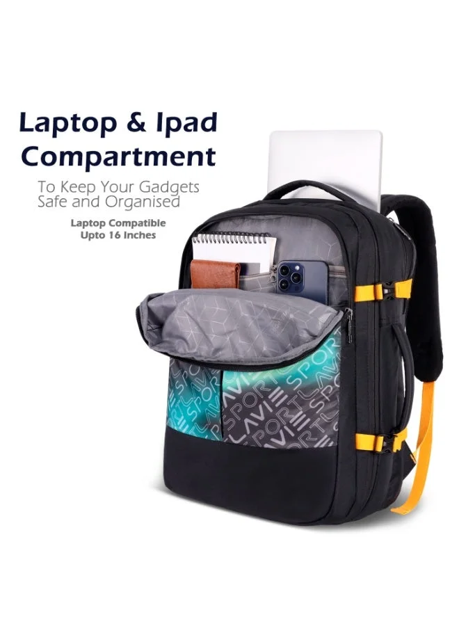 Lavie Sport Quest30 2C Backpack 30L |Multifunctional Laptop bag For Men &amp; Women (BLACK/TEAL)