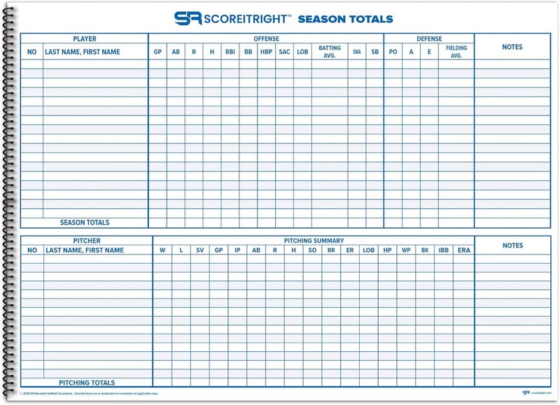 Score It Right Side By Side Baseball/Softball Scorebook – Premium Score Keeping Book – 16 Player - 30 Game Scorebook with Pitch Count, Individual Player Stats, Batting Average Chart - 11.5" x 16" - Image 5