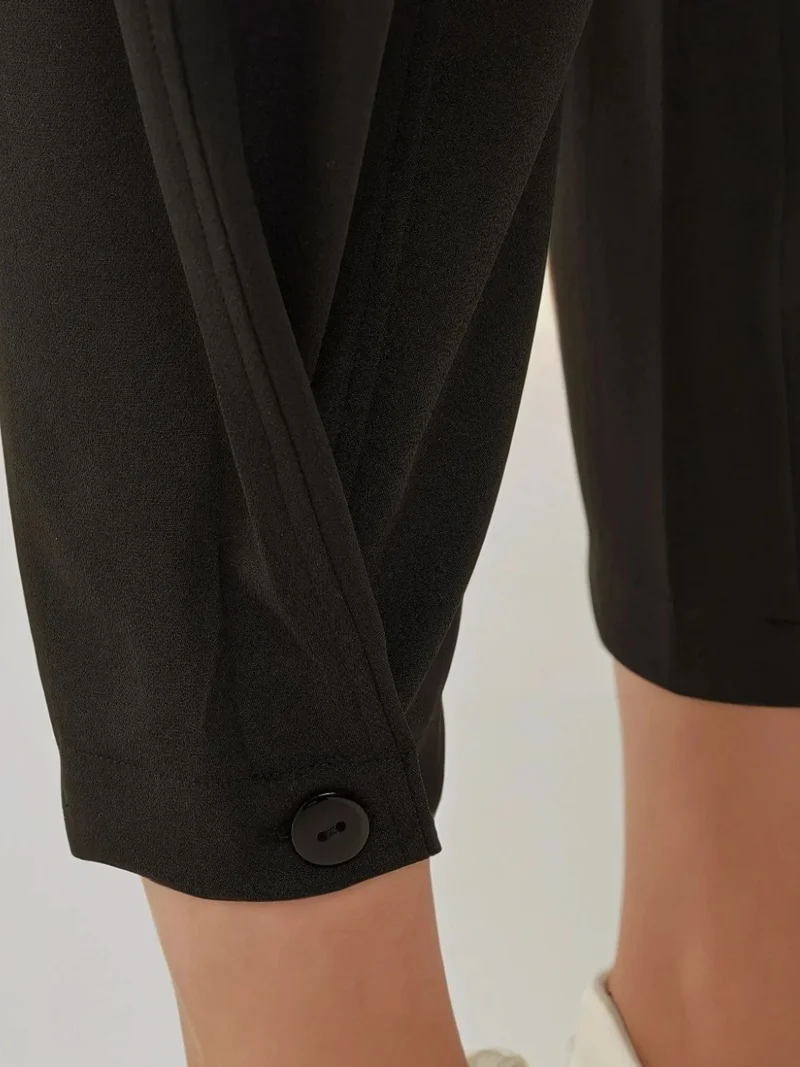 HICCUP High Waist Tapered Pants with Waist Button Detail