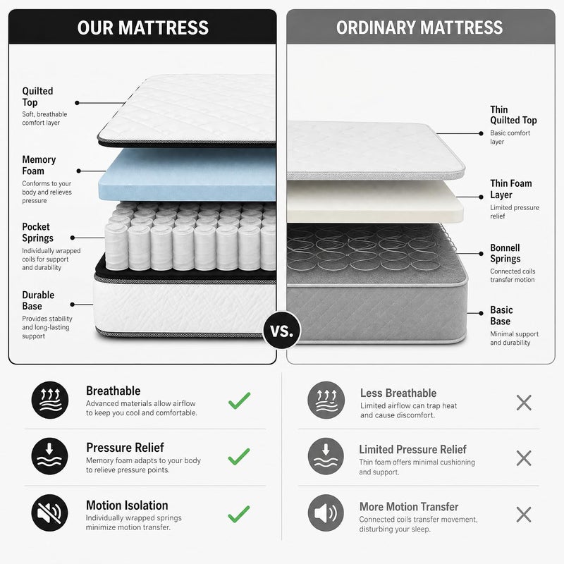 Hybrid Mattress with Quilted Pillow Top and Breathable Knit Cover - Medium Firm Support (Full Size) - Image 5