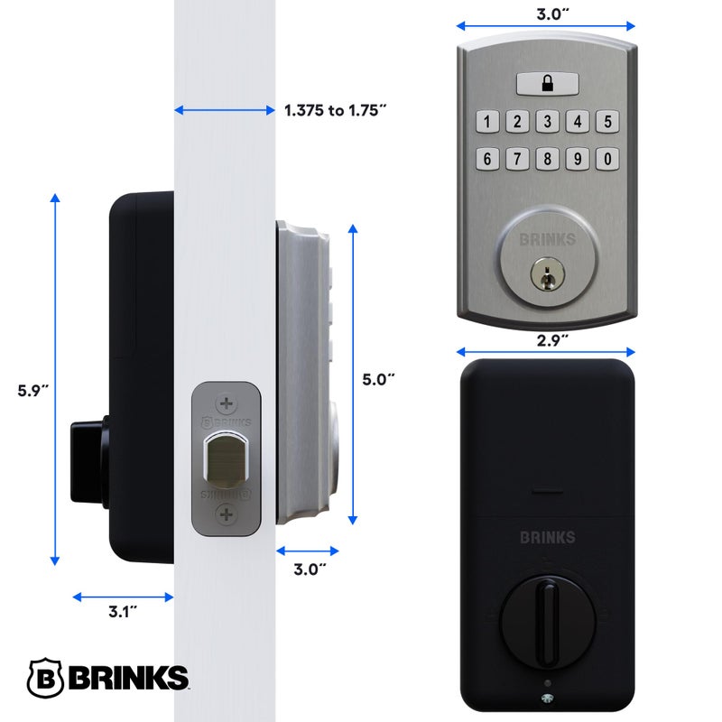 BRINKS Keyless Entry Door Lock Deadbolt, High-Security Keypad Door Lock with Deadbolt, 50 User Codes, Auto Locking Feature, Satin Nickel Security Locks - Image 2