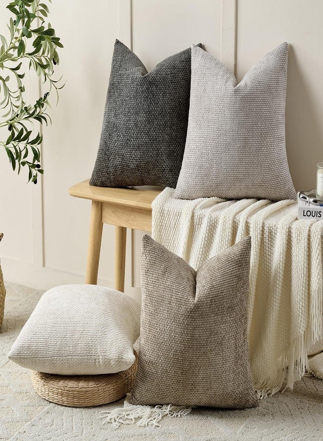 Volcanics Boho Throw Pillow Covers 20x20 Set of 4, Neutral Chenille Decorative Cushion Covers for Couch, Sofa, Bedroom, Living Room, Farmhouse & Mid-Century Modern Home Decor - Image 3