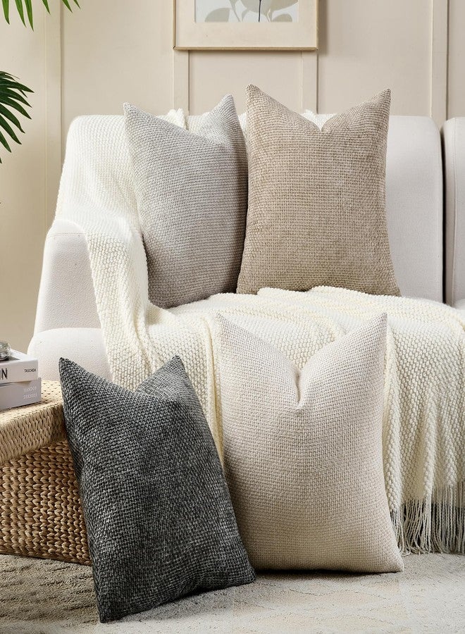 Volcanics Boho Throw Pillow Covers 20x20 Set of 4, Neutral Chenille Decorative Cushion Covers for Couch, Sofa, Bedroom, Living Room, Farmhouse & Mid-Century Modern Home Decor - Image 4