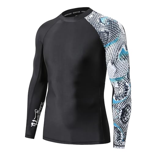 ADOREISM Men's Splice Compression Long Sleeve Rash Guard Surf Swim Shirt UV Sun Protection UPF 50+ (Snake Scale,M) - Image 1