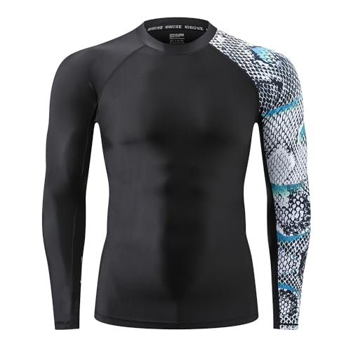 ADOREISM Men's Splice Compression Long Sleeve Rash Guard Surf Swim Shirt UV Sun Protection UPF 50+ (Snake Scale,M) - Image 2