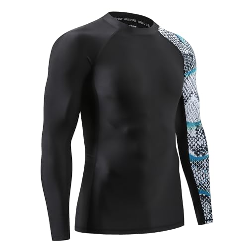 ADOREISM Men's Splice Compression Long Sleeve Rash Guard Surf Swim Shirt UV Sun Protection UPF 50+ (Snake Scale,M) - Image 3