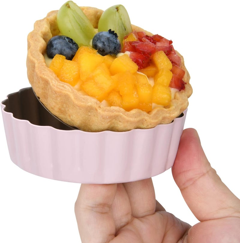 CGGYYZ Mini Round Tart Pan with Removable Bottom, Nonstick Mini Pie Pans for Baking, Carbon Steel Quiche Pan Set for Cupcake Muffin Cakes and Desserts, Including 6 Tart Pan and 1 Tart Tamper (Multicolor) - Image 5