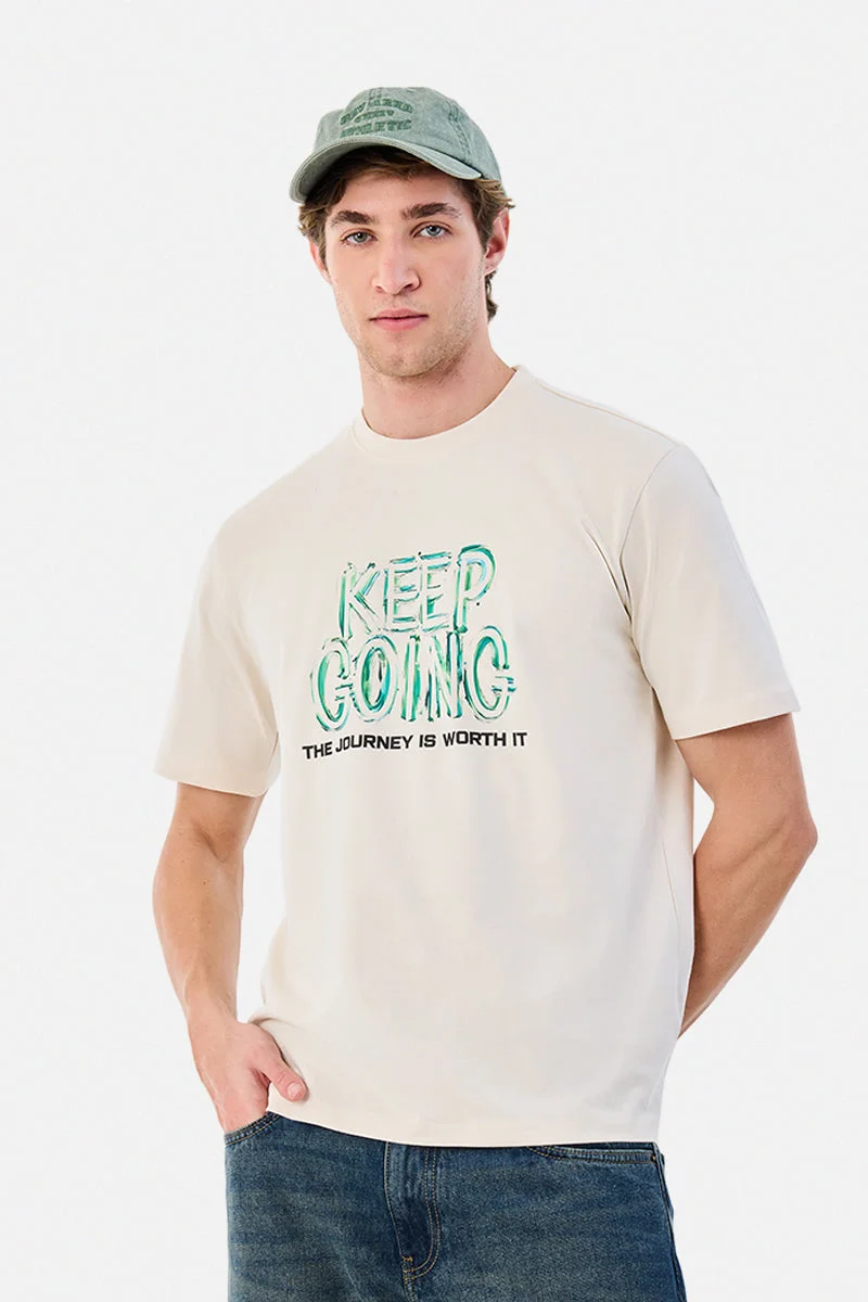 سنيتش Cream Graphic Half Sleeve Regular Fit T-Shirt