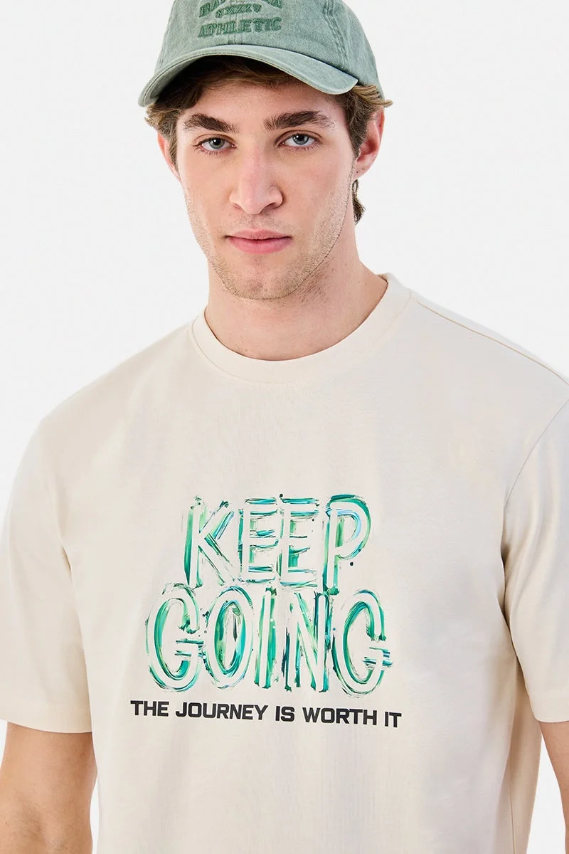 SNITCH Cream Graphic Half Sleeve Regular Fit T-Shirt