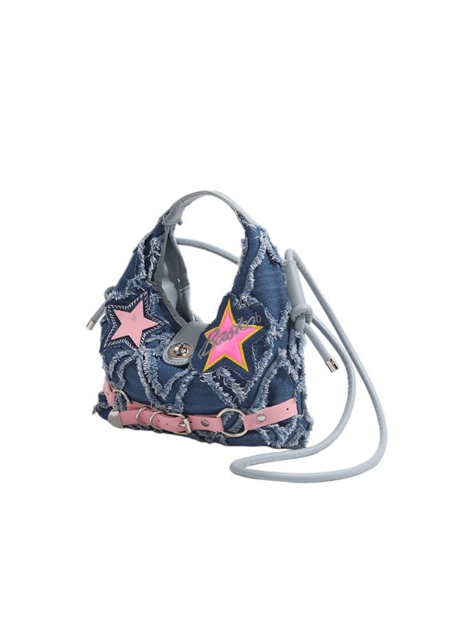 Barbie Y2K Denim Hobo Crossbody Bag, Retro Star Embroidered Handbag with Pink Buckle Strap, Vintage Shoulder Bag for Women - Image 1