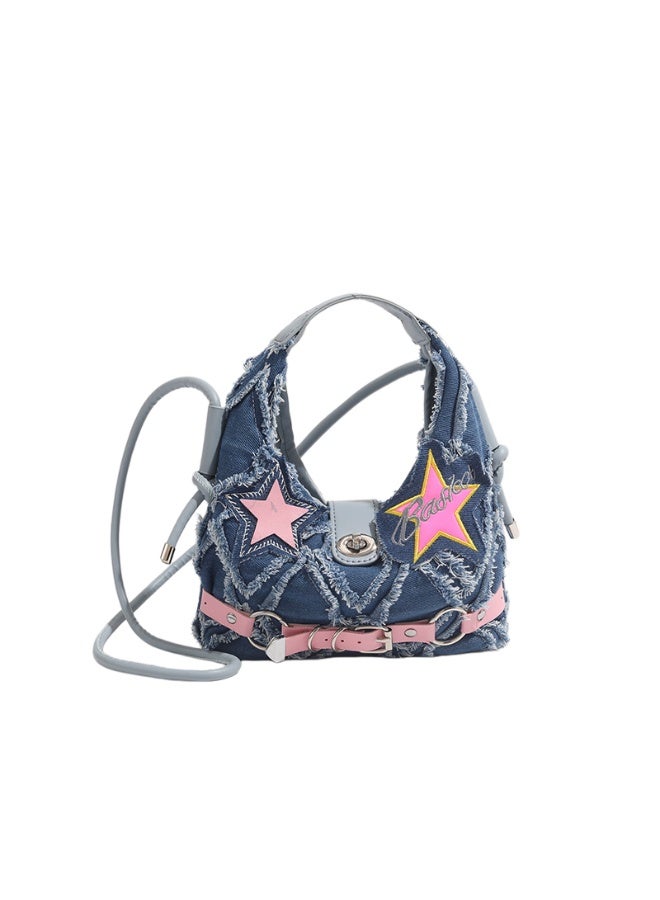 Barbie Y2K Denim Hobo Crossbody Bag, Retro Star Embroidered Handbag with Pink Buckle Strap, Vintage Shoulder Bag for Women - Image 4