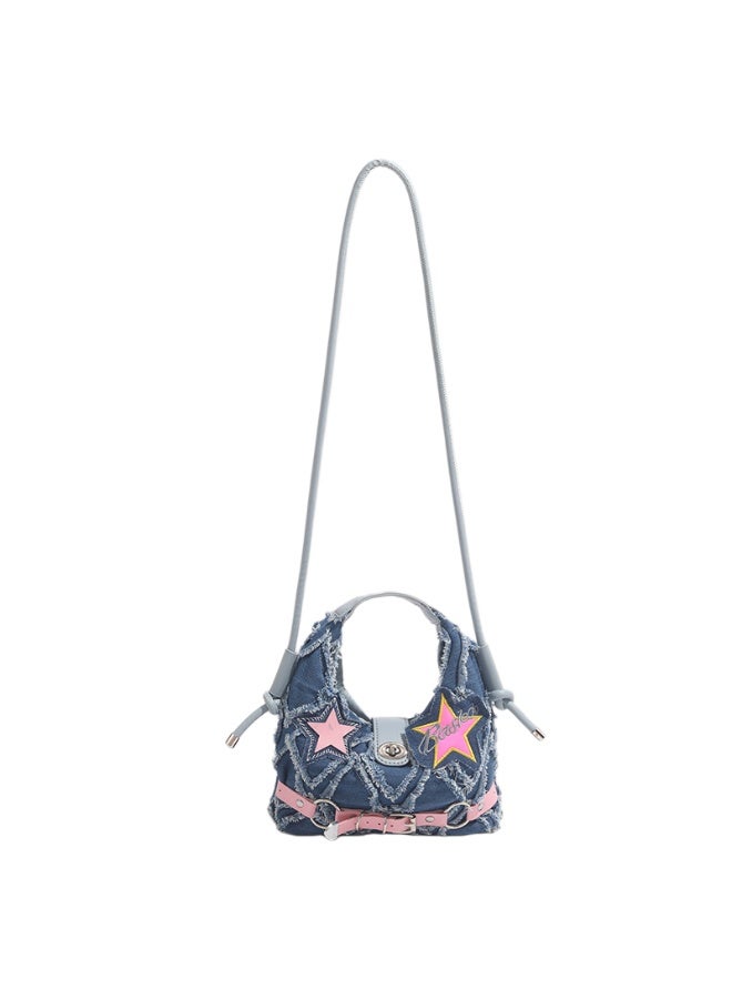 Barbie Y2K Denim Hobo Crossbody Bag, Retro Star Embroidered Handbag with Pink Buckle Strap, Vintage Shoulder Bag for Women - Image 2