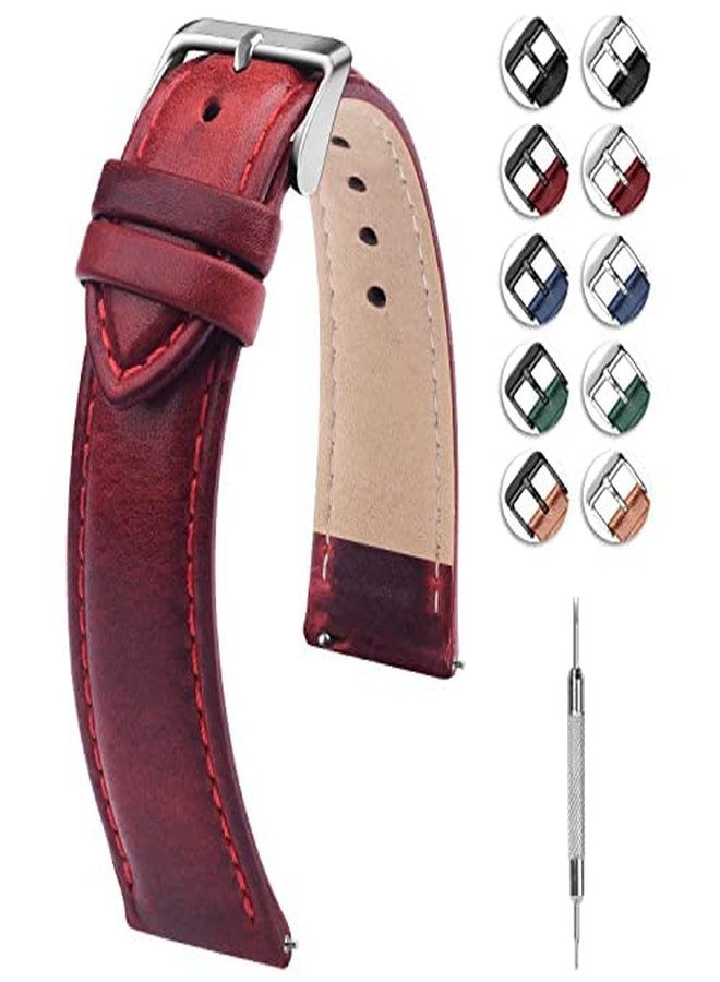 Fullmosa 20 mm Strap Compatible with Samsung Galaxy Watch 7/6/5/4/FE 40 mm 44 mm/5 Pro 45 mm/Galaxy Watch 6 Classic 47 mm Garmin Vivoactive 6/5/3 Women's Leather Watch Strap, Red + Silver Buckle - Image 1