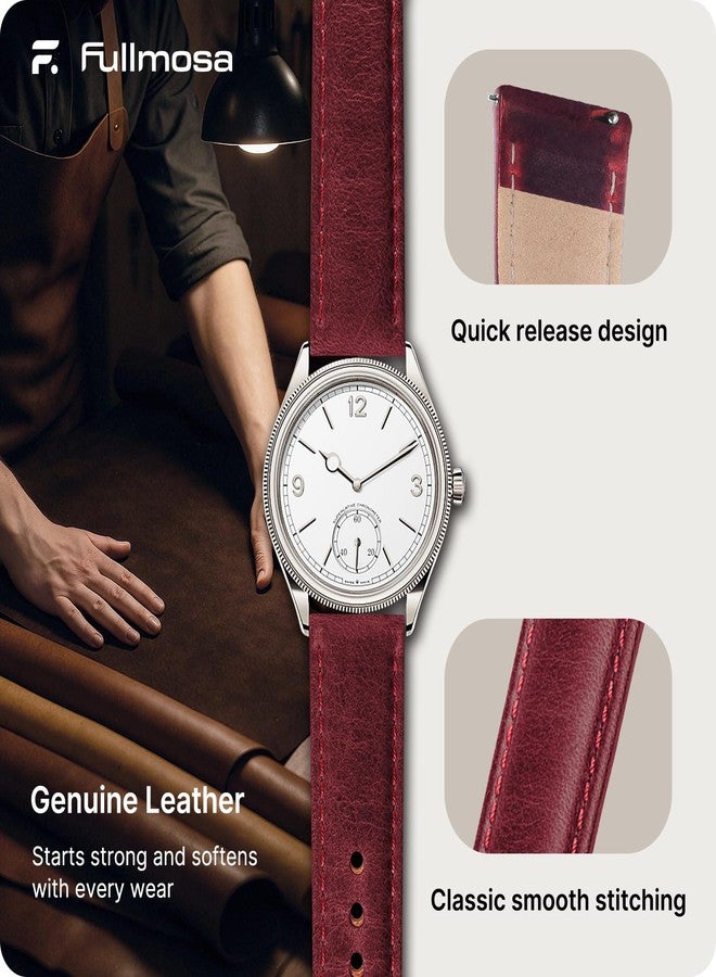 Fullmosa 20 mm Strap Compatible with Samsung Galaxy Watch 7/6/5/4/FE 40 mm 44 mm/5 Pro 45 mm/Galaxy Watch 6 Classic 47 mm Garmin Vivoactive 6/5/3 Women's Leather Watch Strap, Red + Silver Buckle - Image 4