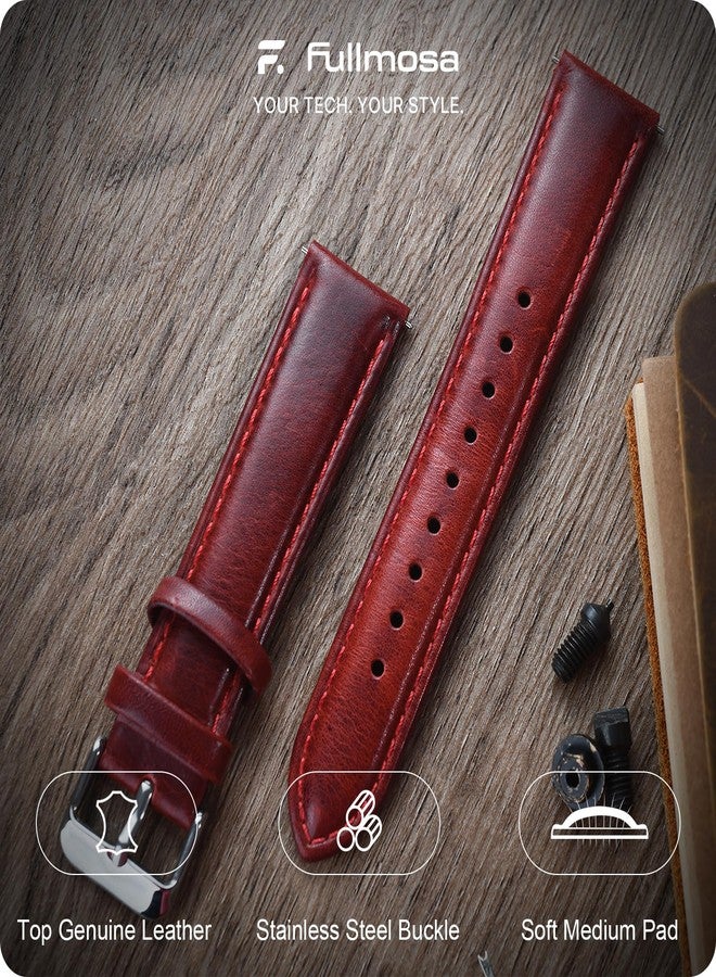 Fullmosa 20 mm Strap Compatible with Samsung Galaxy Watch 7/6/5/4/FE 40 mm 44 mm/5 Pro 45 mm/Galaxy Watch 6 Classic 47 mm Garmin Vivoactive 6/5/3 Women's Leather Watch Strap, Red + Silver Buckle - Image 2