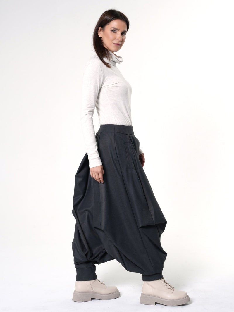 Metamorphoza Draped Harem Pants In Dark Gray - Image 4