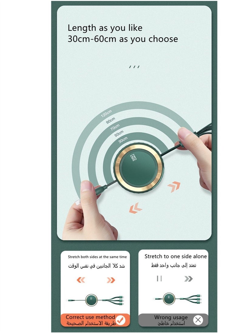كبل بيانات شحن سريع 3 في 1 3A لأجهزة Apple Android وكابل شحن تلسكوبي عالمي للجهاز الذكي TYPE-C ثلاثة في واحد