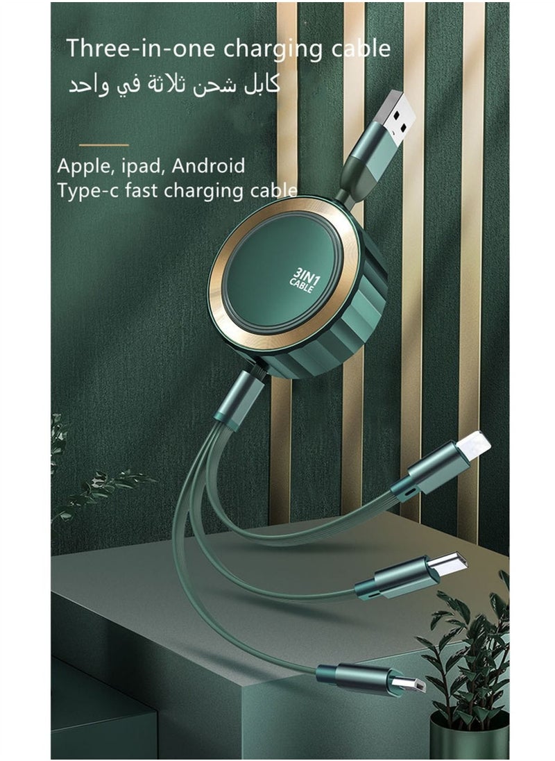 كبل بيانات شحن سريع 3 في 1 3A لأجهزة Apple Android وكابل شحن تلسكوبي عالمي للجهاز الذكي TYPE-C ثلاثة في واحد