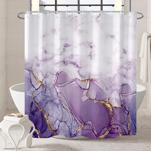 Uiiooazy Purple Shower Curtain, Abstract Marble Shower Curtain for Bathroom Waterproof Fabric Shower Curtain Set with Hooks 72x72 inches - Image 1