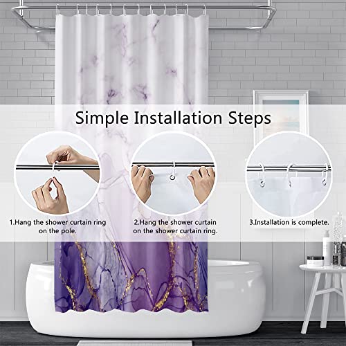 Uiiooazy Purple Shower Curtain, Abstract Marble Shower Curtain for Bathroom Waterproof Fabric Shower Curtain Set with Hooks 72x72 inches - Image 5