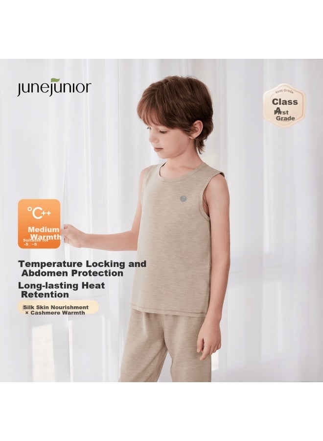 Junejunior Children's Cashmere Crew Neck Fleece-lined Vest For Autumn And Winter - Image 1