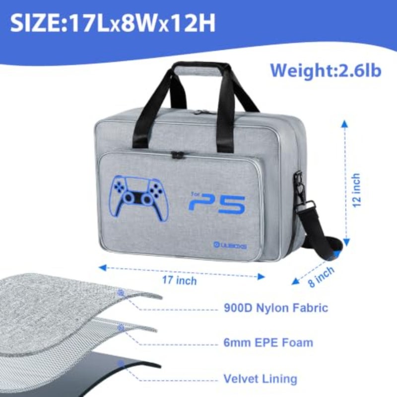 Uuboxs Carrying Case for PS5 PS5 Pro PS5 Slim Upgrade Protective Travel Bag for PS5 Disc and Digital Edition Large Capacity Storage Bag Compatible with PlayStation 5 Controller Console Accessories Durable Nylon Material Black - Image 2