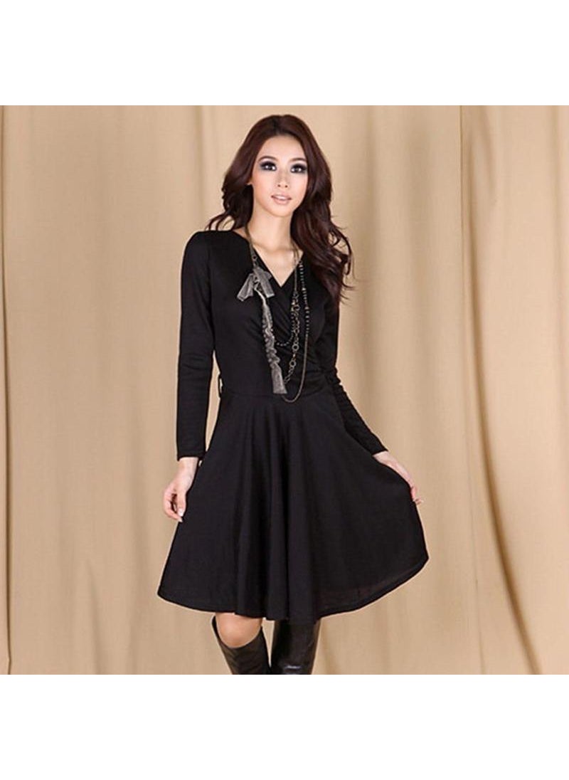 Generic - Hot Selling Long Sleeve Knit Dress European And American Foreign Trade Direct Sales Cross Body Large Splice Dresses Stock Availa Black - Image 1