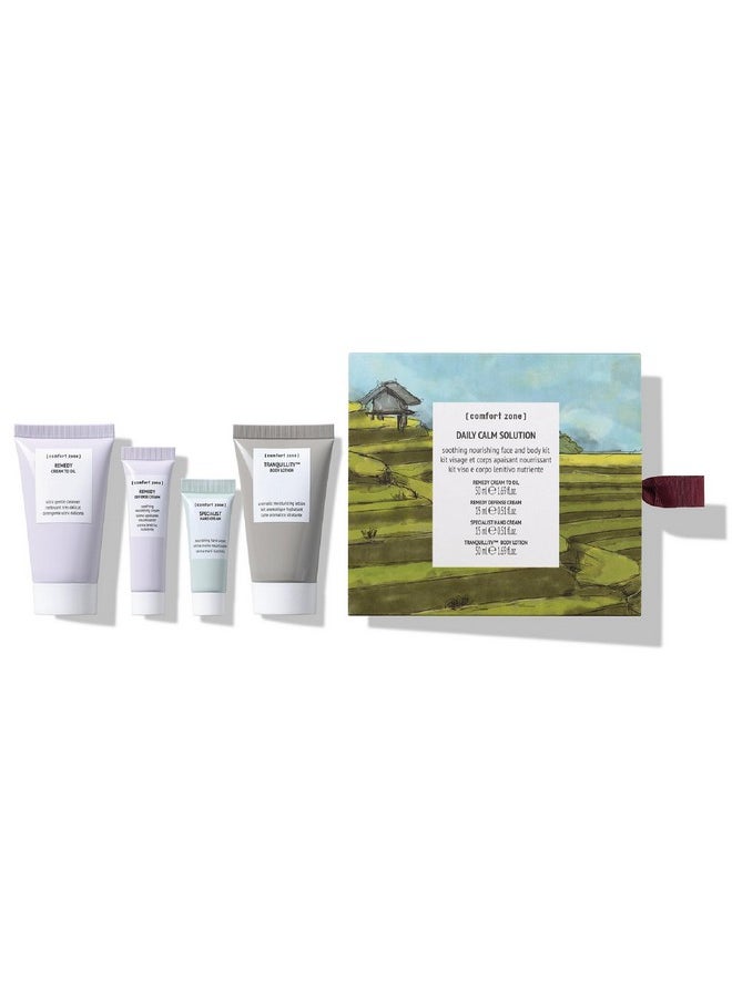 Comfort Zone Ne ] Daily Calm Solution Collection Soothing Nourishing Face And Body Kit Includes Remedy Cream To Oil Remedy Defense Cream Specialist Hand Cream & Tranquillity Body Lotion 4 Pieces  - Image 1