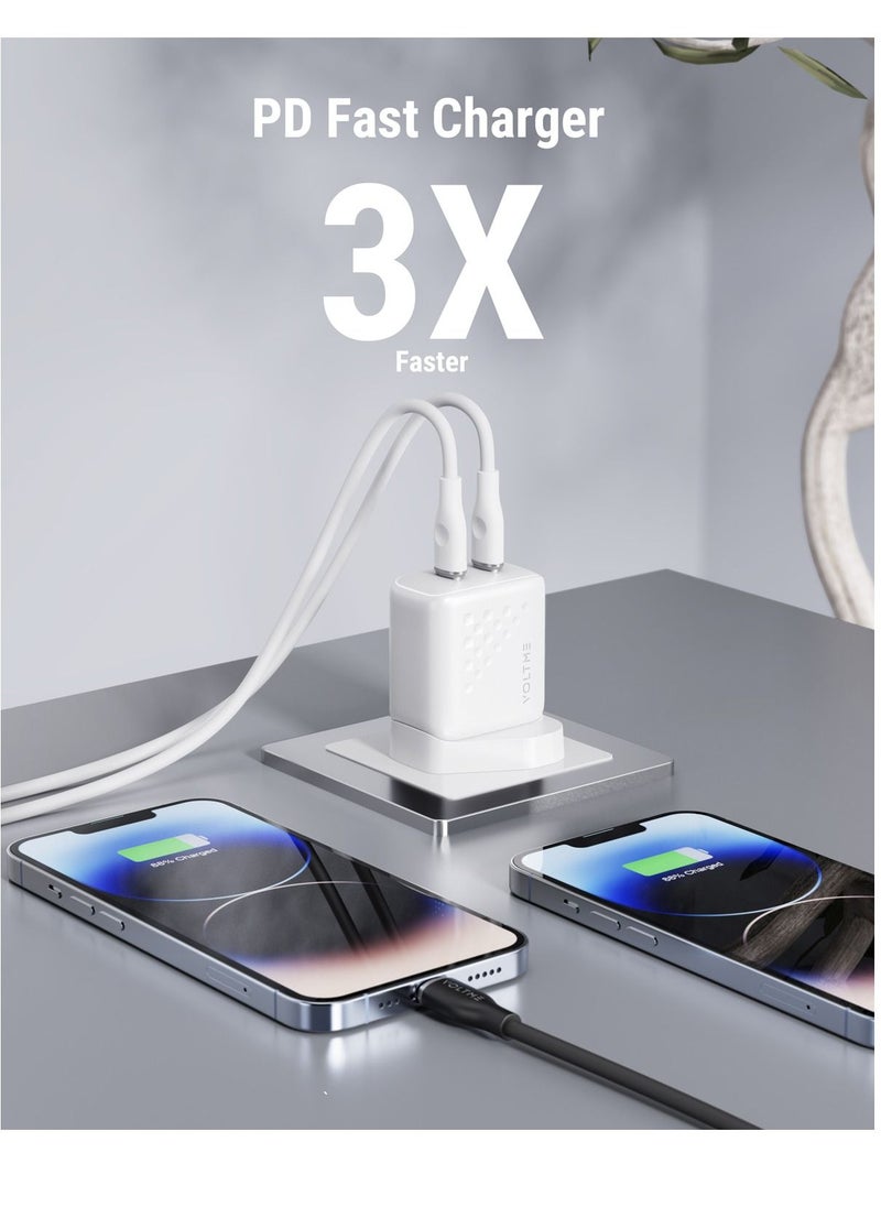 شاحن USB C بقدرة 35 وات، محول GaN3 للشحن السريع من النوع C، منافذ USB-C مزدوجة، قابس شاحن حائط متوافق مع iPhone 15 Plus/15 Pro/14/13/12/11 Series وGalaxy وPixel 4/3 وiPad/iPad mini، والمزيد من الأبيض