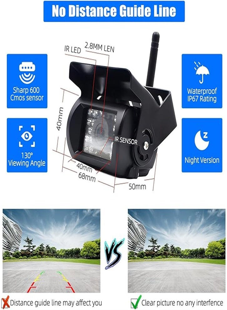 Wireless Car Mount, Waterproof Night Vision Wireless Rear View Camera, 7 Inch LCD Monitoring Parking System + Car Charger, Suitable for 12V-24V Truck RV Trailer Camping Bus - Image 3