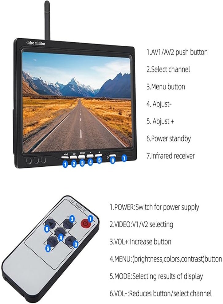 Wireless Car Mount, Waterproof Night Vision Wireless Rear View Camera, 7 Inch LCD Monitoring Parking System + Car Charger, Suitable for 12V-24V Truck RV Trailer Camping Bus - Image 4