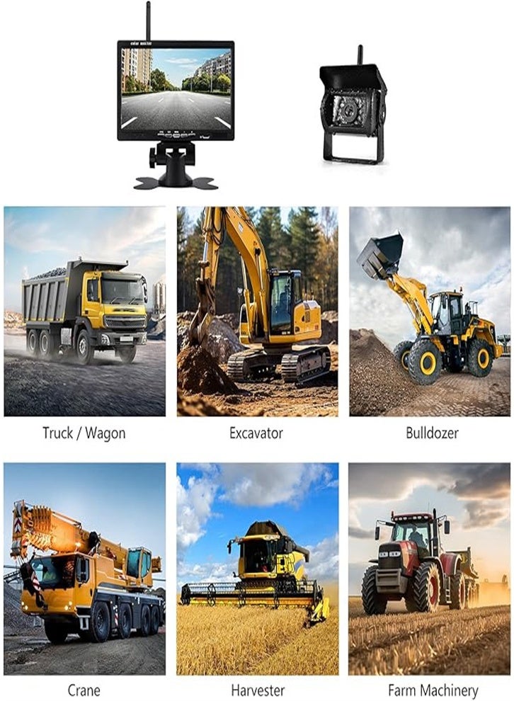 Wireless Car Mount, Waterproof Night Vision Wireless Rear View Camera, 7 Inch LCD Monitoring Parking System + Car Charger, Suitable for 12V-24V Truck RV Trailer Camping Bus - Image 5