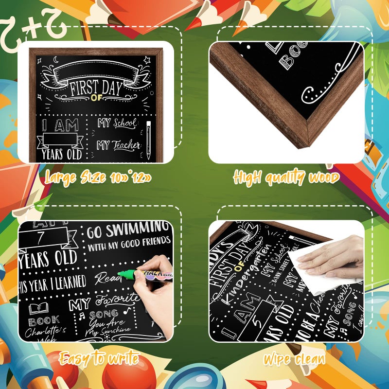 ABERLLS First and Last Day of School Board, 11x14 Inch Double Sided Back to School Sign for Kids, My 1st Day of Chalkboard Sign, Wooden 1st Day Boards of Preschool Kindergarten - Image 3